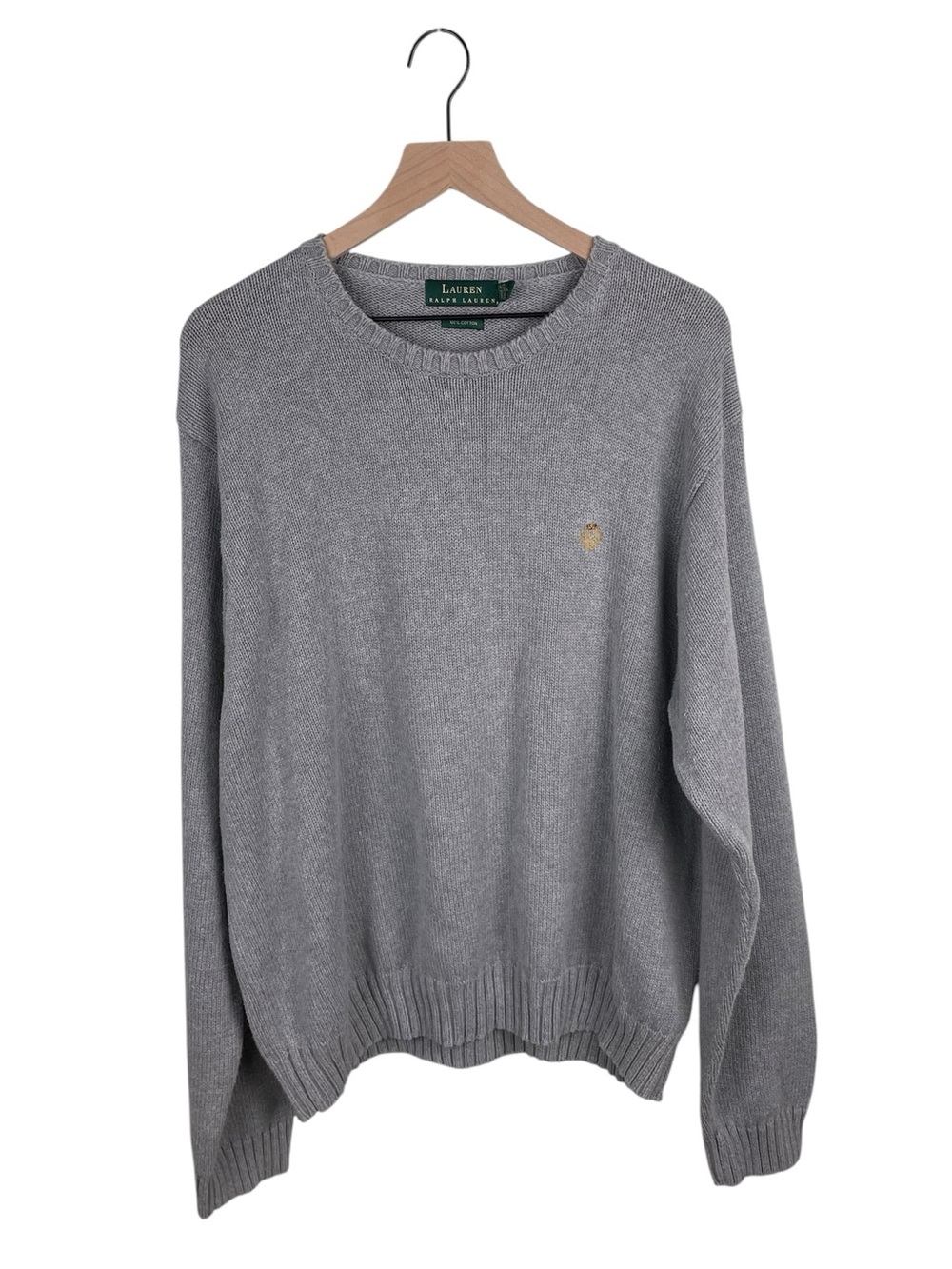 Vintage 90s Lauren Ralph Lauren Cotton Crew Neck Sweater XL Crest Embroidered